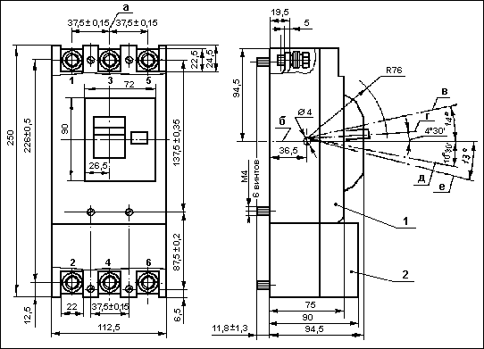 Габаритные и установочные размеры автоматических выключателей серии ВА 5235